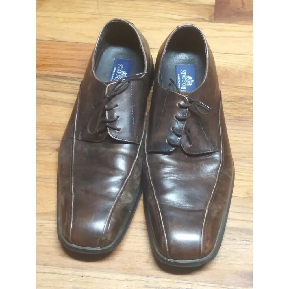 Stafford Men's Dress Shoes Braedon Brown Leather Oxford 12M 19963-8 Handcrafted